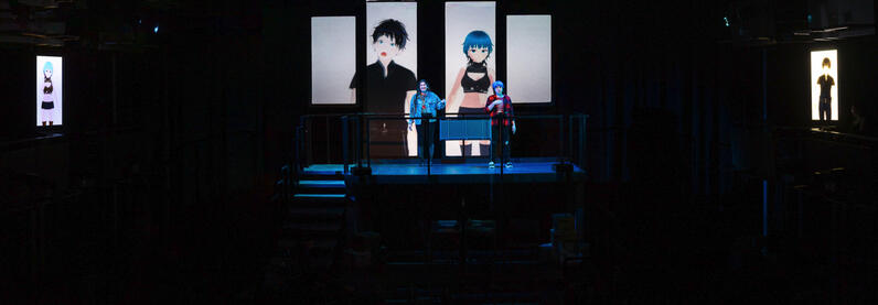 TomorrowLove - Projection Designer, Photo by Javier R. Sotres. Avatars are motion captured by actors onstage.
